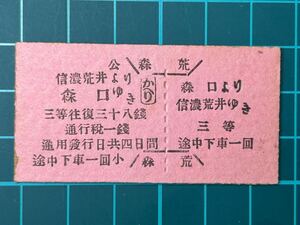 松本電気鉄道 森口駅発行 松本電鉄 アルピコ交通 鉄道 乗車券 切符 きっぷ 硬券