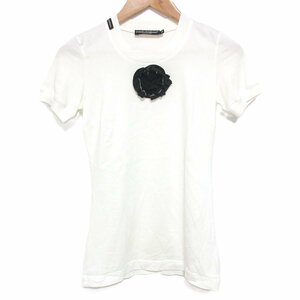 美品 DOLCE&GABBANA ドルチェ＆ガッバーナ コサージュモチーフ クルーネック 半袖 Tシャツ カットソー 36 ホワイト ◆