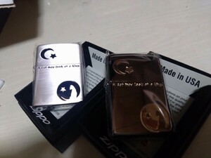 ZIPPO ジッポ 猫 ネコ CAT 月 MOON 2個セット ペア BLACK SILVER 未使用