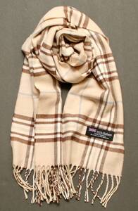 ＊スコットランド製＊暖かカシミア100％　素敵な茶色のチェック柄スカーフ　♯新品♯Scottish Cashmere Scarf