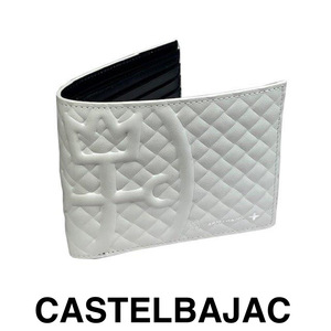 カステルバジャック　CASTELBAJAC　二つ折り財布　小銭入れ無し　 牛革財布　男女兼用　型押し財布　047622-1　シロ