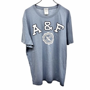 アバクロンビーアンドフィッチ Abercrombie＆Fitch Tシャツ ロゴ刺繍 半袖 ショートスリーブ 丸首 綿×ポリ L ヘザーネイビー 杢紺 メンズ