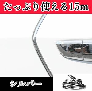 ドアモール 15m 車 ドレスアップ 傷防止 保護 おしゃれ カー用品 便利 ドアエッジモール ドアガード メッキ風 シルバー