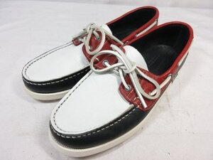 未使用 【パラブーツ Paraboot】 レザー マルチカラー 外羽根 デッキシューズ 紳士靴 (メンズ) size6.5 白×赤×紺 □30MZA6352□