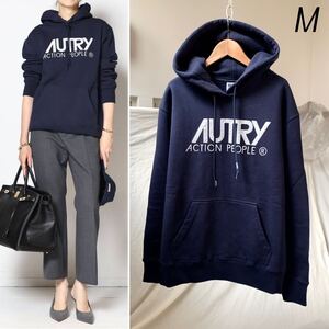 新品 AUTRY オートリー ロゴ スウェット フーディー M レディース パーカー Logo Hoodie ネイビー イタリア製 プルオーバー 送料無料