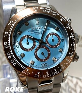 天然ダイヤモンド付き 新品 JAPANKRAFT ジャパンクラフト 正規品 自動巻き 腕時計 機械式 アイスブルー コスモグラフ ビジネスウォッチ