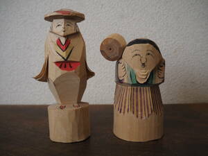 郷土玩具 笹野一刀彫2点 大黒天 ささの彫 木彫り 民芸品 伝統工芸 風俗人形 置物 レトロ