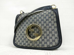 ◆GUCCI オールド グッチ◆GGキャンバス レザー 本革◆ワン ショルダー バッグ◆紺 G金具◆ヴィンテージ◆インターロックング◆A5379