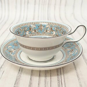 f002 G3 1.美品 WEDGWOOD ウェッジウッド FLORENTINE フロレンティーン ターコイズ ティーカップ＆ソーサー 茶器 C＆S 西洋陶磁