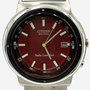 仙17【稼働品】CITIZEN Eco-Drive ソーラー電池 4-T007091 メンズ 腕時計 Radio Controlled レッド文字盤 シチズン