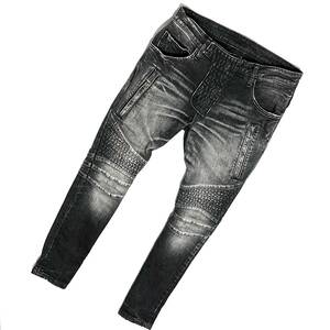 LEON掲載 定価5.2万 AKM STRETCH BIKER DENIM PANTS サイズS ストレッチバイカーデニムパンツ wjk junhashimoto 1piu