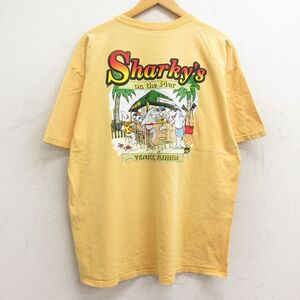 XL/古着 半袖 ビンテージ Tシャツ メンズ 00s サメ Sharkys 大きいサイズ コットン クルーネック 黄 イエロー 24jul13 中古