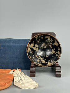 中国美術　宋　吉州窯　黒釉雪花文茶碗　天目茶碗　茶道具　黒茶碗　唐物　古物　時代物　U0520S16