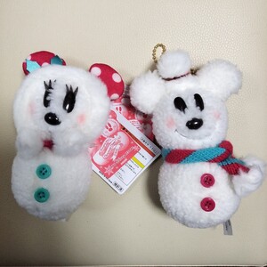 TDR クリスマス 雪だるま ぬいぐるみバッジ ミッキーマウス ミニーマウス 