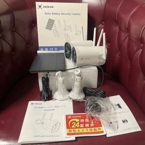 未使用COCOCAM 防犯カメラ 2台付き！屋外 ソーラー 300万画素 監視カメラ 屋外 wifi 2304*1296P センサーライト付き 動体検知