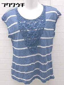 ◇ LAURA ASHLEY ボーダー ノースリーブ Tシャツ カットソー サイズUK 12 EU 38 US 8 ブルー系 レディース