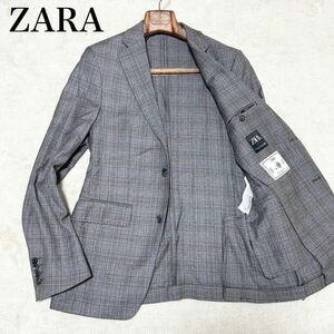 【未使用品】ZARA ザラ 高級ウールテーラードジャケット タータンチェック REDA イタリア製高級スーツ生地 XLサイズ グレー 艶 アンコン