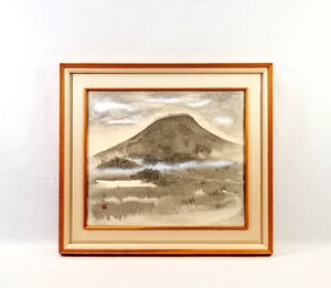 真作 岡橋萬帆 水墨「畝火山 慕情」画寸 10号 奈良県出身 無所属 矢野橋村 高山辰雄に師事 奈良盆地南部、万葉の故地を味わい深く表現 8078