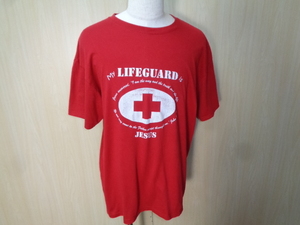 T31◆My Lifeguard is Jesus 半袖Tシャツ◆Fruit of the loom社製 XL 赤色 クリスチャン ライフガード US古着 輸入古着 ネコポス発送6F