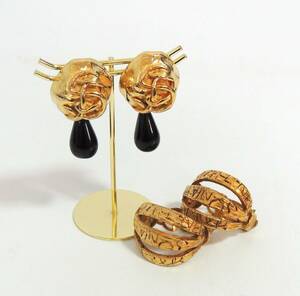 □　SONIA RYKIEL　ソニアリキエル　ゴールドカラー　イヤリング　2点　SRロゴ　大ぶり　ヴィンテージ　アクセサリー　中古　保管品　③