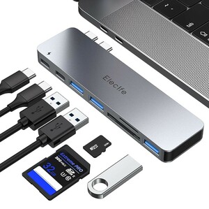 Elecife MacbookAirハブ MacbookProハブUSB Cハブ7ポートMacbookUSB変換アダプタthunderbolt3ドッキングステーションPD充電SD/TFカードA30