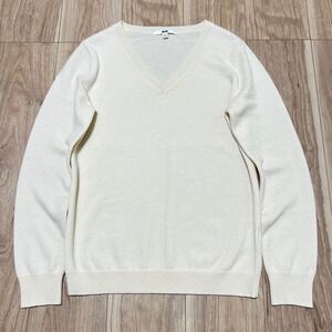 ★送料360円★カシミア100% 美品 UNIQLO ユニクロ 長袖 カシミヤ ニット セーター Vネック 白 ホワイト レディース サイズM R-6669