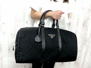 美品 PRADA プラダ テスート ボストンバッグ バッグ ナイロン×サフィアーノレザー 黒 A4収納可 75356Y