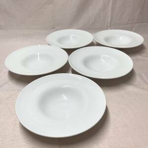 KAMESUZU　リム　スープ皿　パスタプレート　平型深皿　中皿　ホワイト　5枚　業務用レストランカフェ（4394）