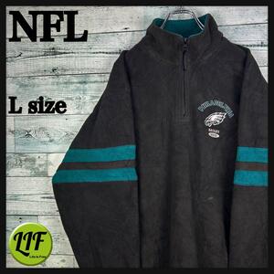 NFL 刺繍チームロゴ イーグルス ハーフジップフリース ブラック L 4642