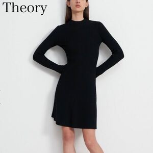 近年モデル Theory セオリー MOVING RIB DRESS S 黒　リブニットワンピース　膝丈　Aライン　現行