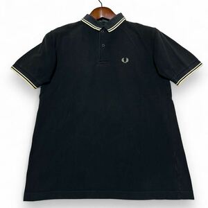 FRED PERRY フレッドペリー ポロシャツ 半袖 ロゴ刺繍 鹿の子 ブラック 黒 Lサイズ