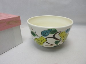 I10104 【 未使用 茶道具 仏手柑絵 茶碗 陶印 紙箱 】 検) 作家物 茶事 茶会 茶器 茶具 茶呑 煎茶 お点前 来客 おもてなし お稽古 在銘 ⅰ