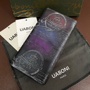 特注限定品 EU製＆定価17万◆UABONI*ユアボニ*幻のパティーヌ*二つ折り長財布*EU製◆カリグラフィー 牛革 手染 紳士 メンズ