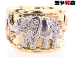 ダイヤ0.04ct 象 複数 デザイン平打風リング14号 K18YG PG pt900 イエローゴールド ピンクゴールド プラチナ