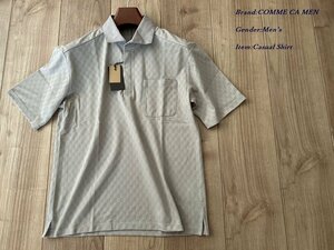 新品訳有り COMME CA MEN コムサメン 市松ジャガードポロシャツ 15グレージュ Mサイズ 42CG12 定価16,500円