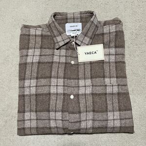 未使用　タグ付き　YAECA wool shirt wide ヤエカ ウール チェック シャツ ブラウン S 