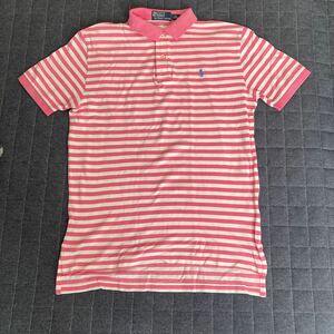 ☆送料無料☆used☆中古品☆RalphLauren ラルフローレン 半袖 鹿の子地 ポロシャツ メンズ 夏物 ボーダ柄 刺繍☆