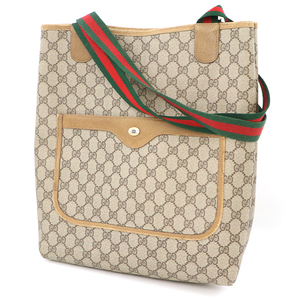 グッチ GUCCI シェリーライン ベージュ PVCレザー オールドグッチ GGプラス トートバッグ 39.02.003 【xx】【中古】4000001800903582