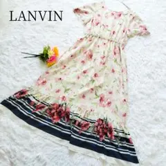 【ランバンオンブルー/LANVIN】【S】ロングワンピース　花柄　Aライン　上品