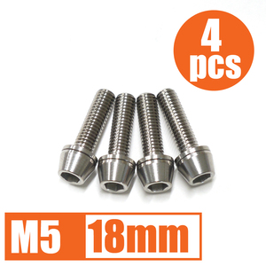 64チタン合金ボルト M5×18mm P0.8 4本セット ワッシャー付き テーパーキャップ ゆうパケット対応 焼き色なし Ti-6Al-4V☆