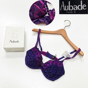 /B90/ Aubade ORCHIDEE パープル系 ダブルパデッドブラ ブラジャー タグ レディース フランス 刺繍上品大人可愛い下着 オーバドゥ