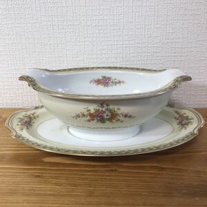 6-158 Noritake ノリタケ オールドノリタケ 皿付き ボウル ソースボウル ソース鉢 一体型 アンティーク ローズ 洋食器 食器 