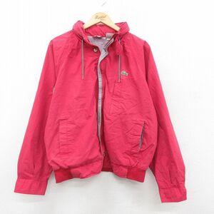 XL/古着 ラコステ LACOSTE 長袖 ジャケット メンズ ワンポイントロゴ ラグラン 赤他 レッド 24dec04 中古 アウター ジャンパー ブルゾン