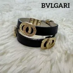 【美品】BVLGARI ブルガリ ブレスレット ダブルコイルレザー ブラウン