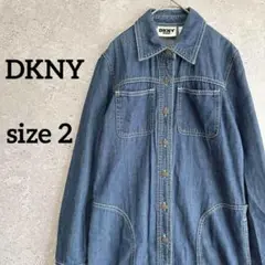 DKNY ワンピース チュニック丈 デニム シャツ ブルー ポケット カジュアル