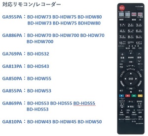 3-1 シャープ GA955PA GA886PA GA769PA GA813PA GA850PA GA869PA GA810PA GA855PA 用 ブルーレイレコーダー 代用リモコン sharp 静2動