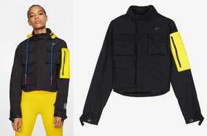 希少 NIKE × OFF-WHITE 19SS WMNS NRG RUNNING JACKET ナイキ オフホワイト コラボ クロップ丈 ジャケット M ブラック ヴァージル 美品 