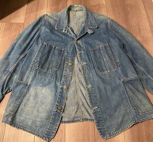 超SPECIAL RAILROAD 〜40s DENIM CHORE JACKET with CHINSTRAP チンストカバーオール　デニム　イレギュラー品　長チンスト(検30s 50s 60s)