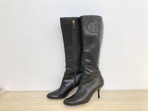 《8939》GUCCI グッチ レザー ロングブーツ 黒 36.5