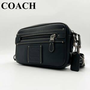 【美品/現行】COACH コーチ アカデミー メンズ スリム 肩掛け クロスボディ ウエスト ショルダー バッグ ワッペン 革 レザー ブラック 黒